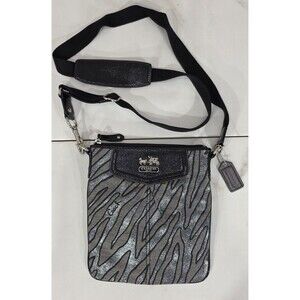 Coach Madison Zebra Print Swingpack Crossbody Bag Black Metallic Silver Gray Y2K